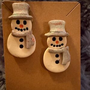 Snowman Handmade Polymer Clay Earrings with Scarf